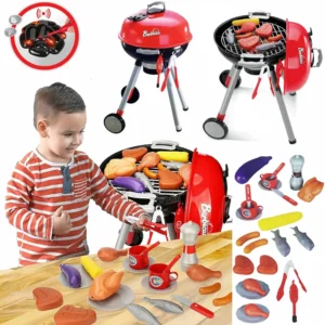 BBQ Grill Toy Cooking Playset for Children Indoor & Outdoor Kids Pretend Barbecue Set